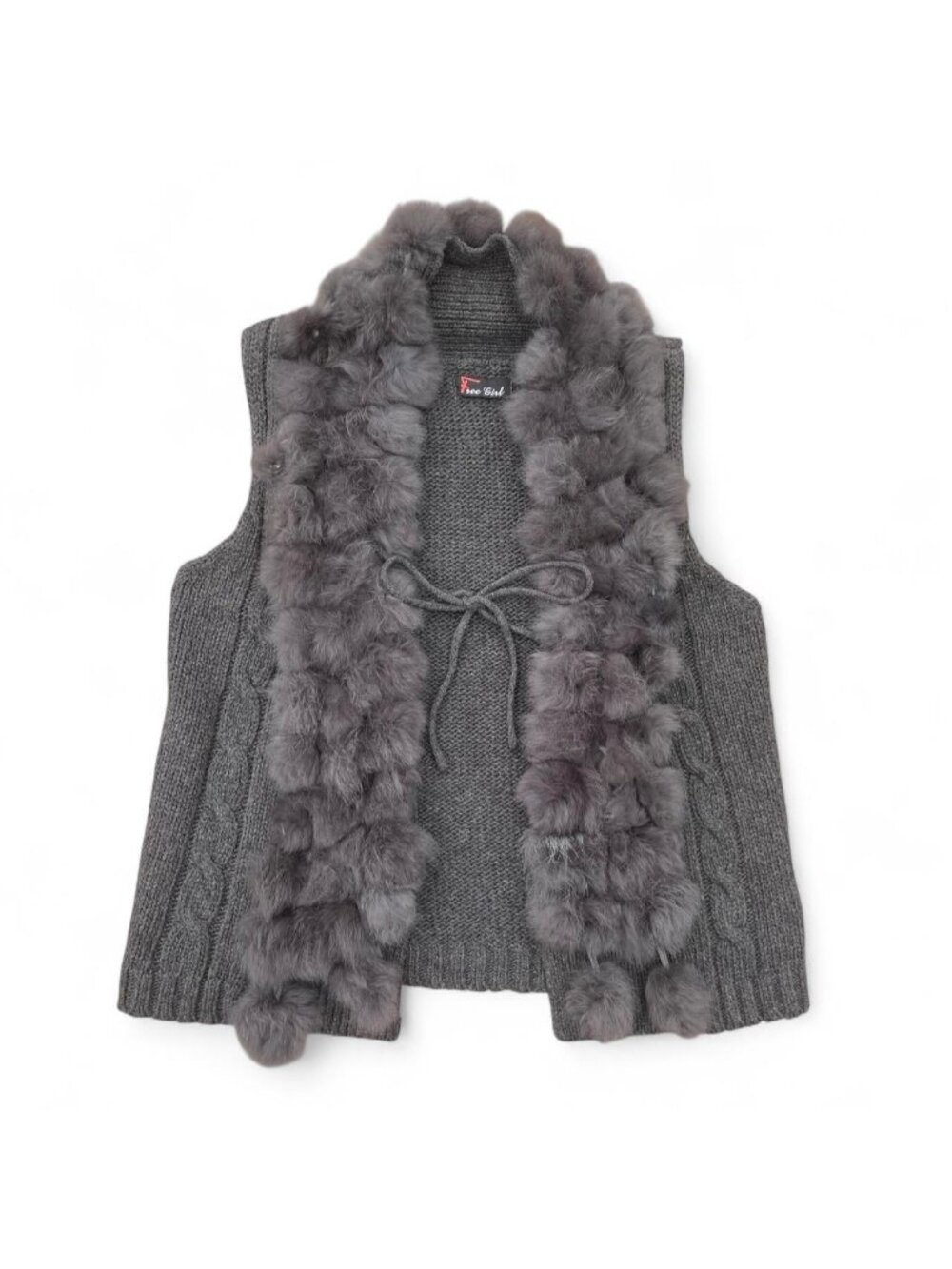 2000s grey knit vest with fur detailing